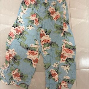 Light Blue Floral Wide-Leg Pants